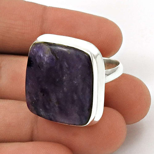 Woman Gift Natural Charoite Cocktail Ring Size 8 925 Sterling Silver E6