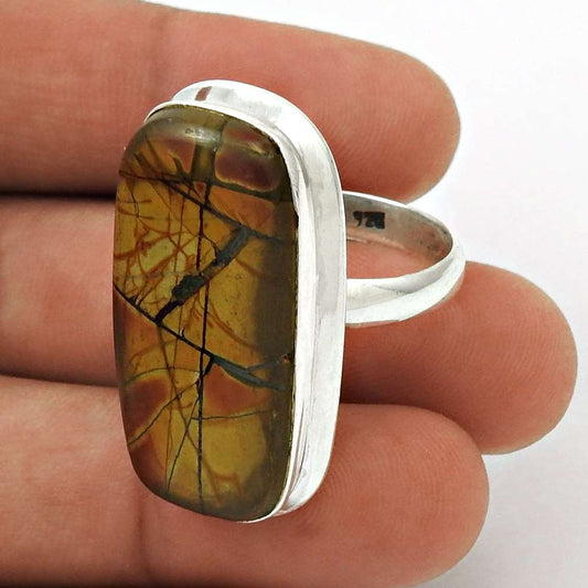 Woman Gift 925 Silver Natural Brecciated Mookaite Solitaire Ring Size 9 F6