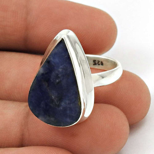 Gift For Her 925 Silver Natural Sodalite Solitaire Ethnic Ring Size 7 Z27