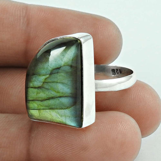 Woman Gift 925 Silver Natural Labradorite Cocktail Bohemian Ring Size 9 U21