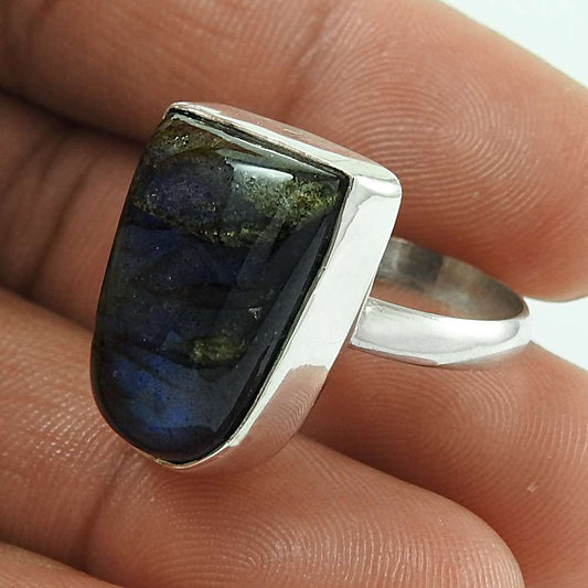Stunning Natural Rich 925 Silver Labradorite Gemstone Ring Fabricant