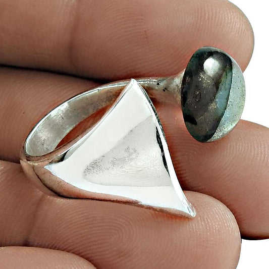 Woman Gift Labradorite Solitaire Bohemian Ring Size 7 925 Silver A22