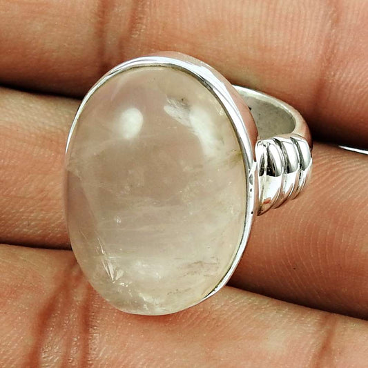 Natural Rose Quartz Gemstone Solitaire Ring Size 5 925 Silver For Girls F4