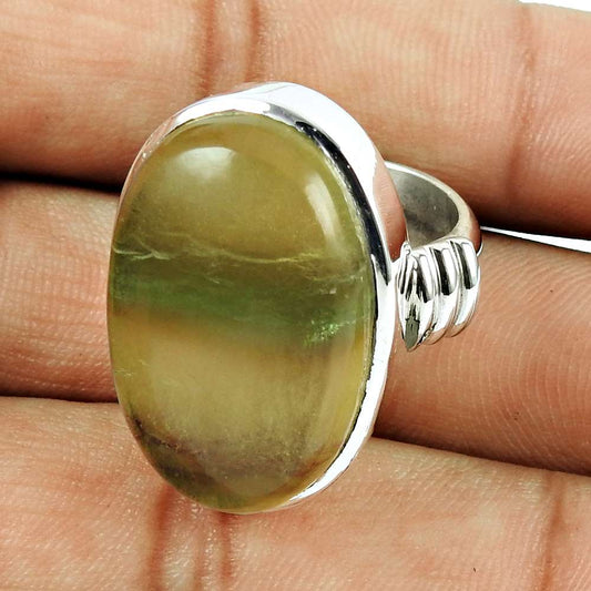 Natural Fluorite Gemstone Solitaire Ring Size 6.5 925 Sterling Silver G4