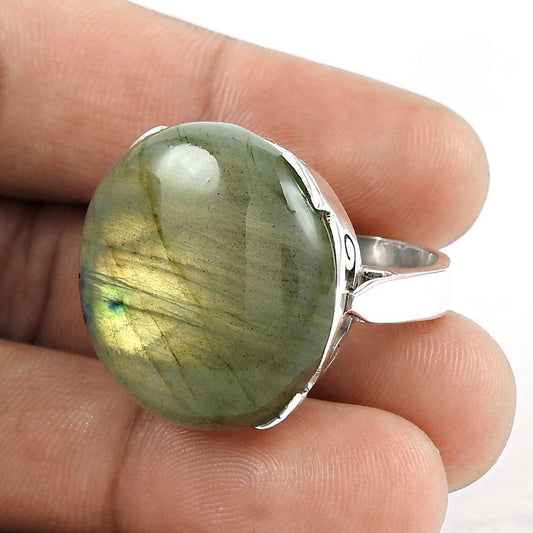 Natural Labradorite Gemstone Solitaire Boho Ring Size 6 925 Silver For Girls I4