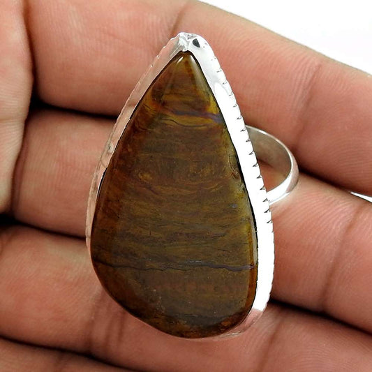 Woman Gift Natural Imperial Jasper Cocktail Ring Size 9 925 Silver G1