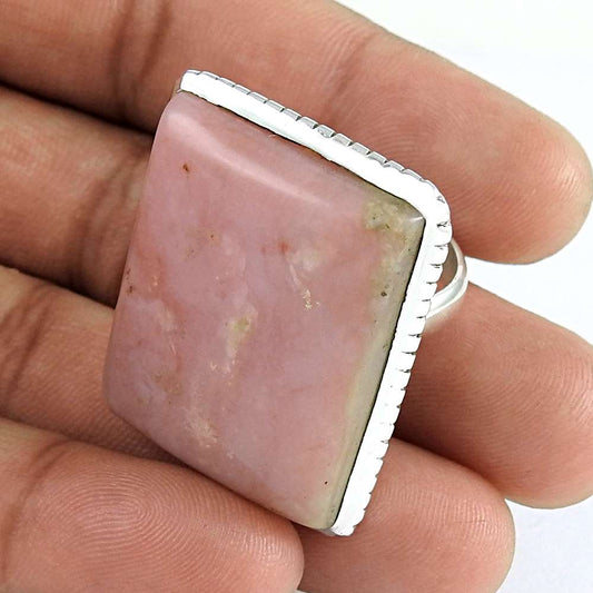 Woman Gift 925 Silver Natural Opal Gemstone Solitaire Ring Size 7 D7
