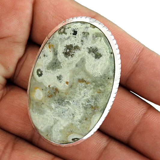Woman Gift Natural Ocean Jasper Gemstone 925 Silver Solitaire Ring Size 6 E7
