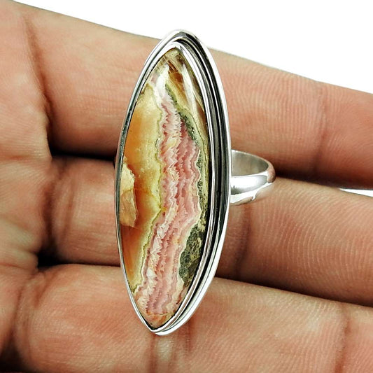 925 Sterling Silver Jewellery Seemly Pink Rhodochrosite Gemstone Ring