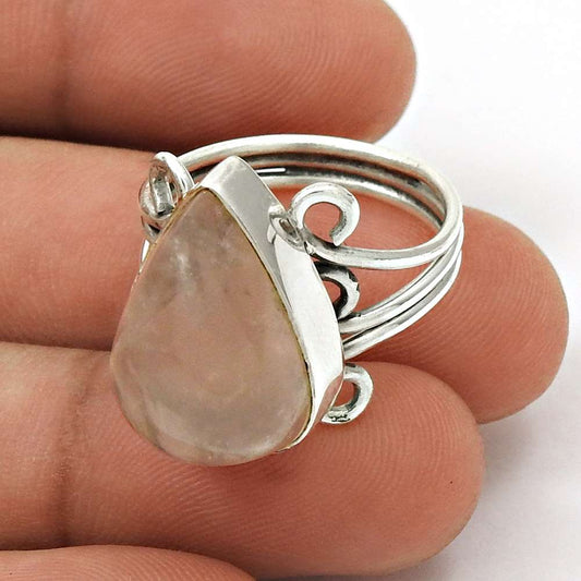 Woman Gift Rose Quartz 925 Silver Cocktail Woman Gift Ring Size 8 R23