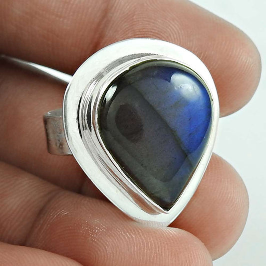Woman Gift Natural Labradorite Statement Ring Size 7 925 Silver X4