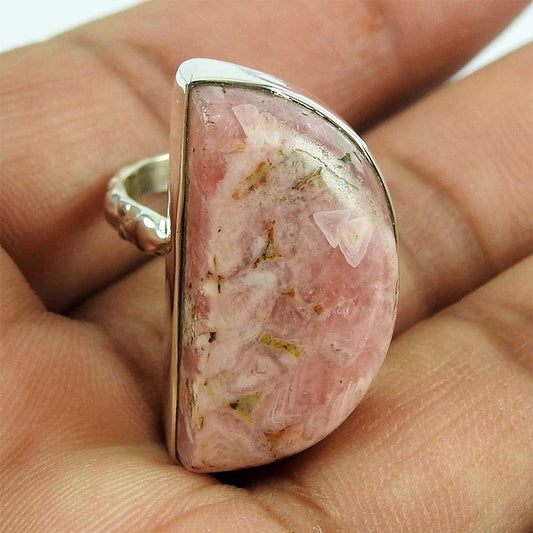 Woman Gift Natural Rhodochrosite Statement Ring Size 6 925 Silver A5