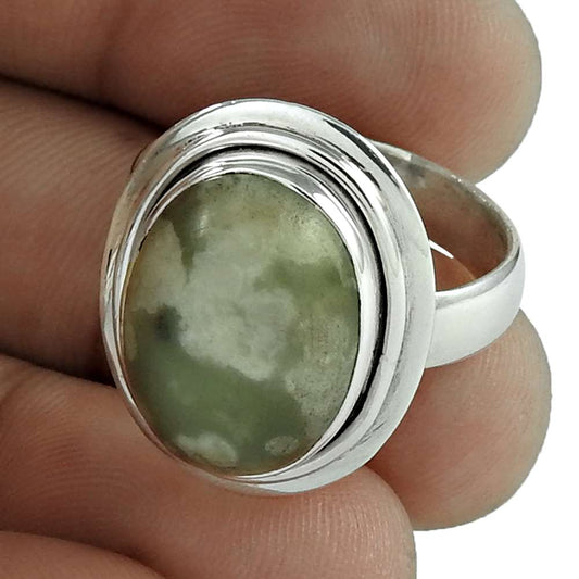 Woman Gift 925 Silver Natural Ocean Jasper Statement Vintage Ring Size 9 W23