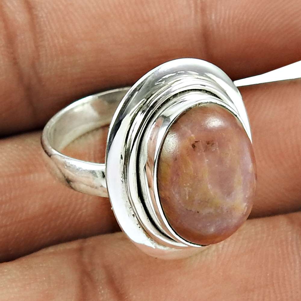 Designer Rhodochrosite Gemstone Ring 925 Sterling Silver Jewellery