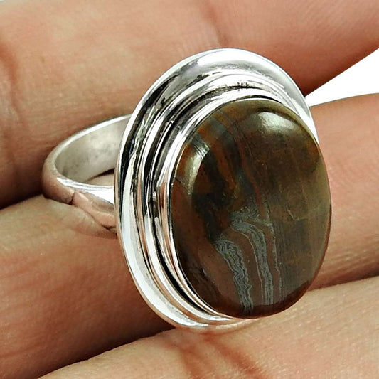 Charming Iron Tiger Eye Gemstone Ring Sterling Silver Fashion Jewellery