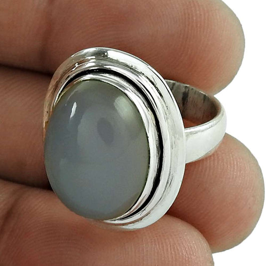 Natural Chalcedony Solitaire Tribal Ring Size 6 925 Silver For Girls M27