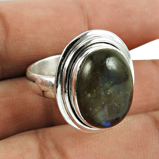 925 Sterling Silver Vintage Jewellery Dainty Labradorite Gemstone Ring
