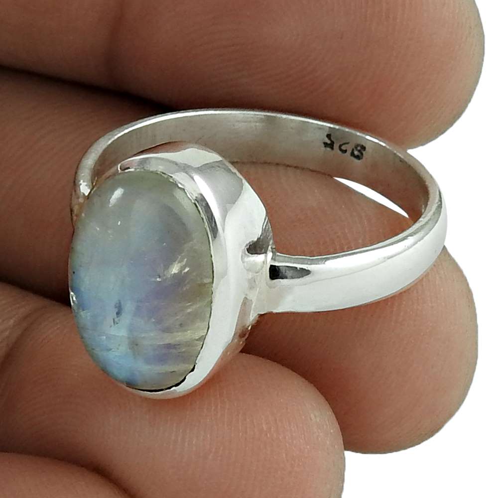 Natural Rainbow Moonstone Solitaire Ethnic Ring Size 9 925 Silver For Girls U13