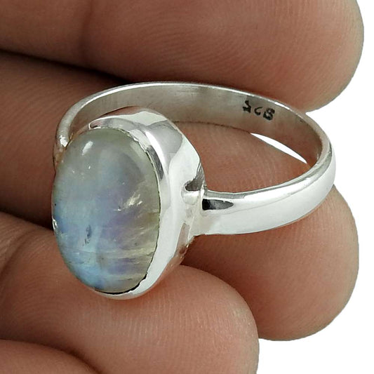 Natural Rainbow Moonstone Solitaire Ethnic Ring Size 9 925 Silver For Girls U13
