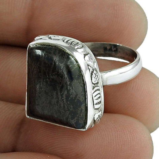 Natural Nuummite Jasper Statement Vintage Ring Size 6.5 925 Silver For Girls W14