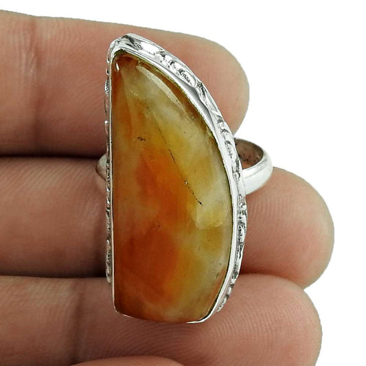 Natural Aventurine 925 Silver Solitaire Tribal Ring Size 7 For Girls G23