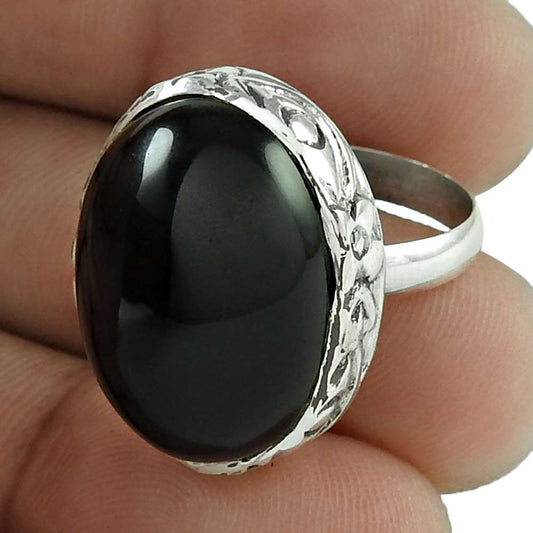 925 Silver Natural Nuummite Jasper Solitaire Vintage Ring Size 6 F18