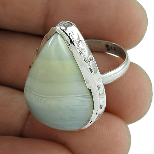 Natural Agate Gemstone 925 Silver Statement Vintage Ring Size 7 For Girls P25