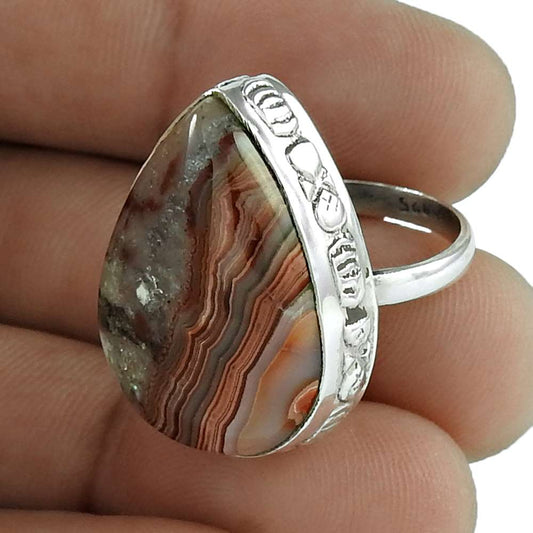 Cocktail Vintage Ring Size 5.5 925 Silver Natural Striped Onyx G20