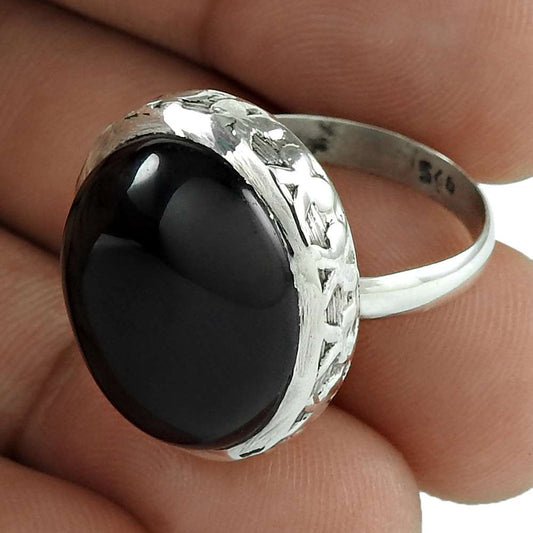 Gift For Her 925 Silver Natural Onyx Gemstone Statement Boho Ring Size 7 H20