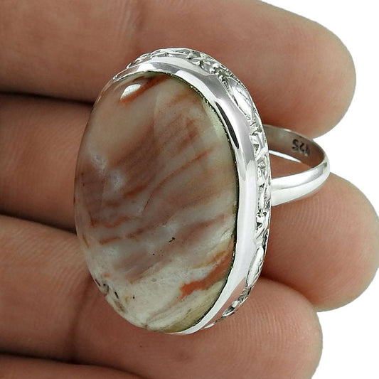 Woman Gift Natural Sun Flower Agate Statement Boho Ring Size 8 925 Silver D2