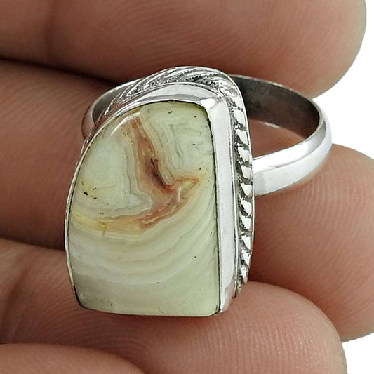 Gift For Her Natural Ocean Jasper Cocktail Ethnic Ring Size 6 925 Silver V6