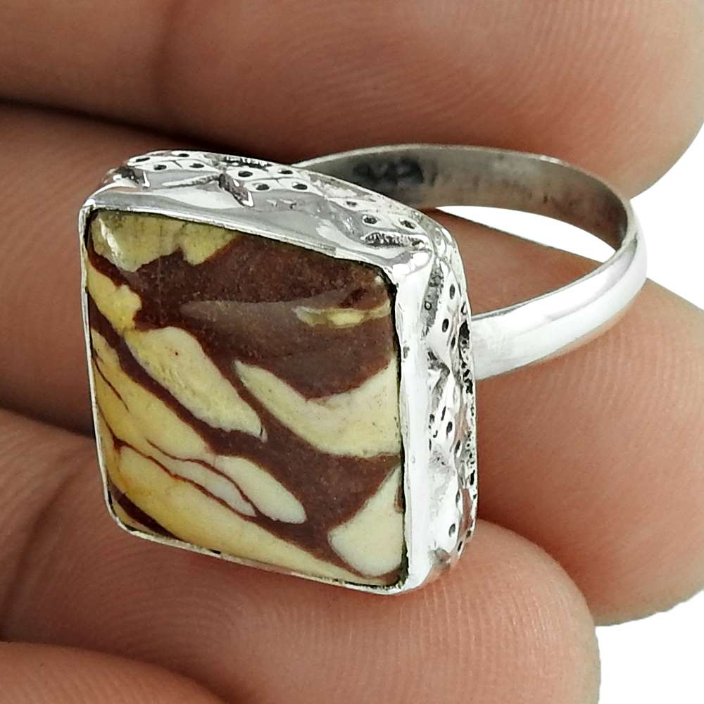 Gift For Women Cocktail Tribal Ring Size 7.5 925 Silver Natural Brush Agate N9
