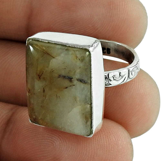 Gift For Her 925 Silver Natural Golden Rutile Statement Tribal Ring Size 6 B8