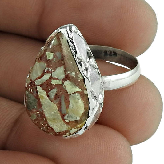 Gift For Her Natural Rosetta Cocktail Tribal Ring Size 7.5 925 Silver N5