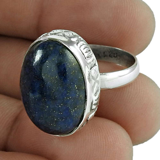 Gift For Her Natural Lapis Lazuli Statement Tribal Ring Size 7 925 Silver Y10