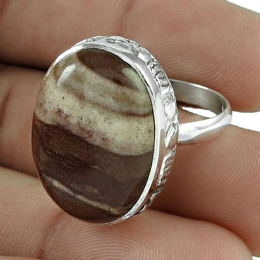 Gift For Her 925 Silver Natural Mookaite Gemstone Cocktail Boho Ring Size 8 V15