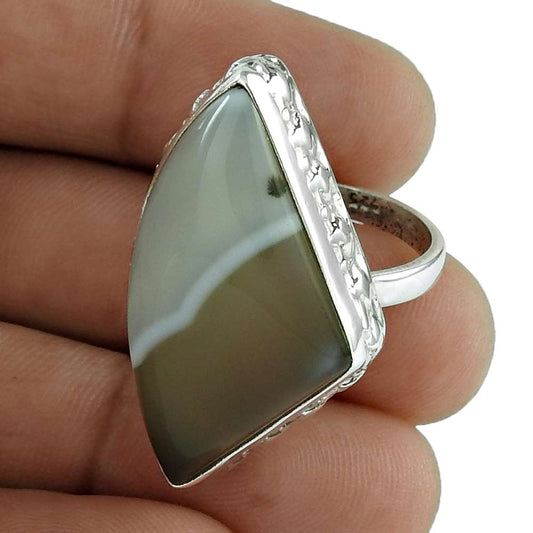 Natural Botswana Agate Cocktail Boho Ring Size 8 925 Silver For Girls N23