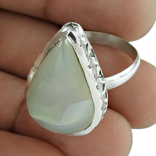 925 Silver Natural Botswana Agate Solitaire Bohemian Ring Size 9 W15