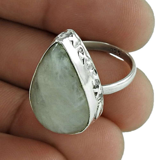 Natural Rainbow Moonstone Gemstone Statement Vintage Ring Size 6.5 925 Silver O5