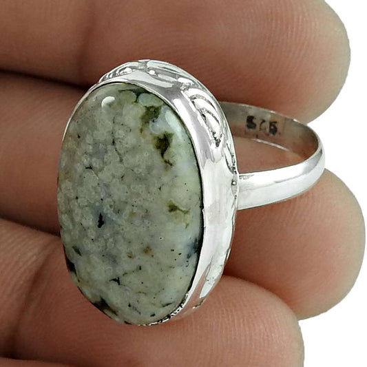 Natural Crinoid Fossil Statement Vintage Ring Size 8.5 925 Silver D8