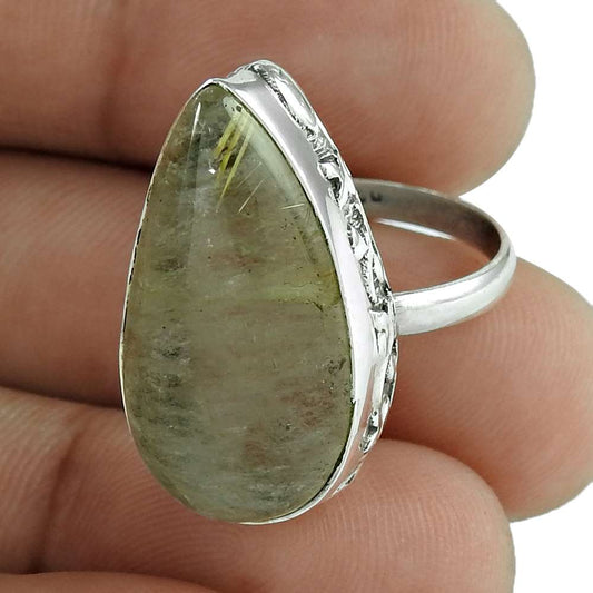 Gift For Her Natural Rutile Cocktail Tribal Ring Size 8 925 Silver Z18