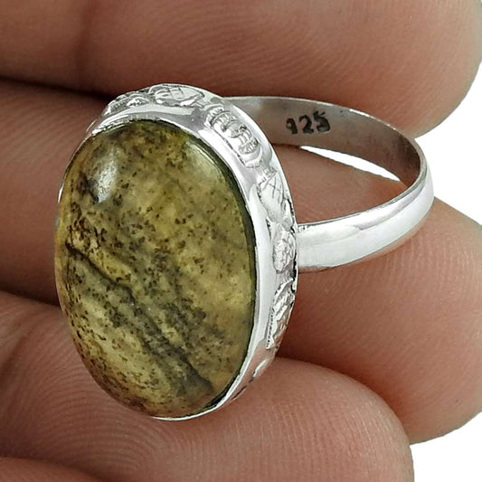 Natural Picture Jasper Solitaire Boho Ring Size 8 925 Silver For Girls U3
