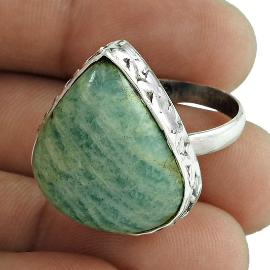 Gift For Her 925 Silver Natural Amazonite Solitaire Vintage Ring Size 7.5 Y15