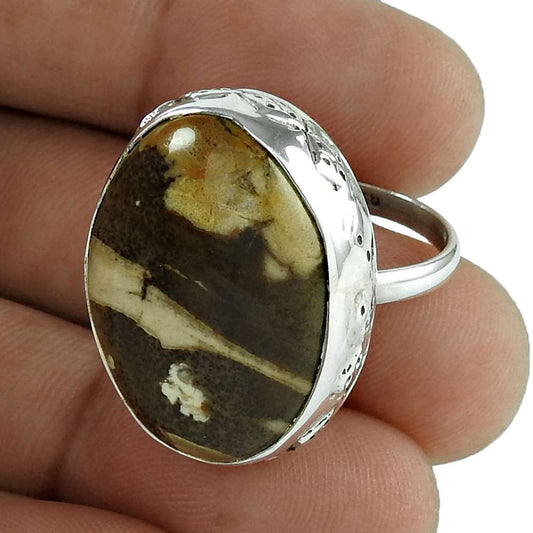 Gift For Her 925 Silver Natural Peanut Wood Statement Bohemian Ring Size 8 B19