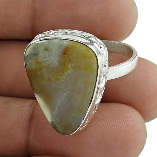 Natural Botswana Agate Gemstone Solitaire Bohemian Ring Size 9.5 925 Silver B11