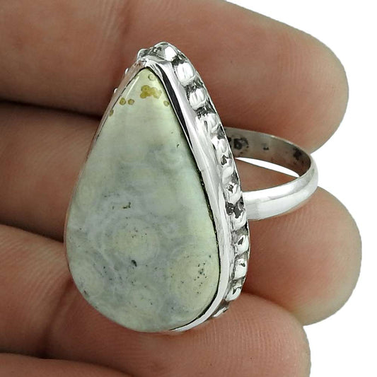 Gift For Her Natural Ocean Jasper Cocktail Tribal Ring Size 9 925 Silver C21