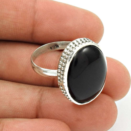 Gift For Her 925 Silver Natural Onyx Gemstone Statement Boho Ring Size 8 A28
