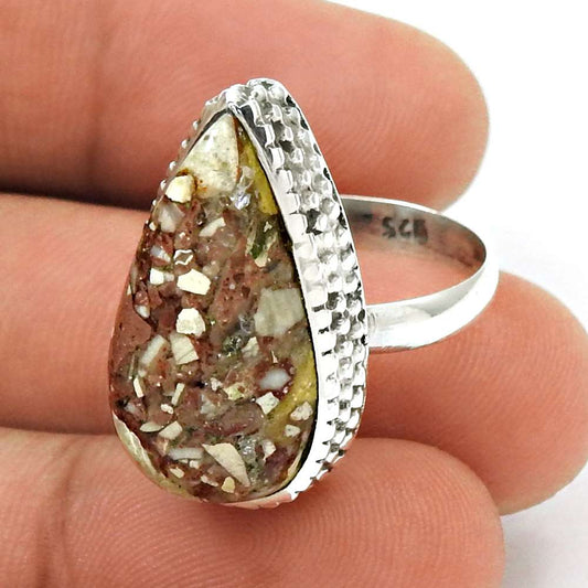 Gift For Her 925 Silver Natural Rosetta Gemstone Statement Boho Ring Size 7 A80