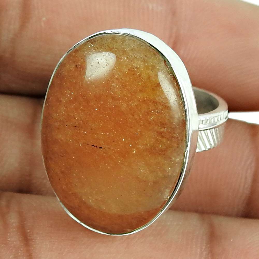Gift For Women Cocktail Bohemian Ring Size 7 925 Silver Natural Aventurine W12