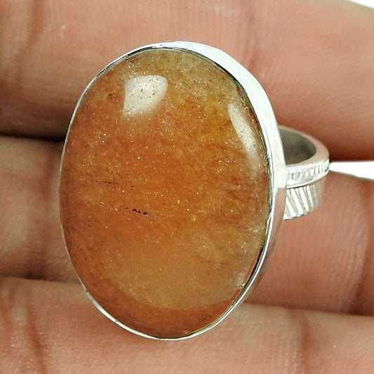 Gift For Women Cocktail Bohemian Ring Size 7 925 Silver Natural Aventurine W12